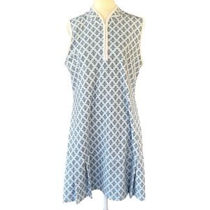 Sigrid Olsen Pleated Golf & Tennis‎ Dress Womens Large Stretch Blue White Sporty